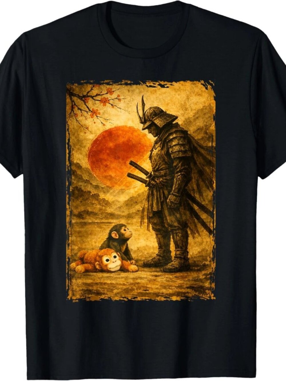 Samurai Warrior & Baby Monkey Punch Japanese Art T-Shirt 247